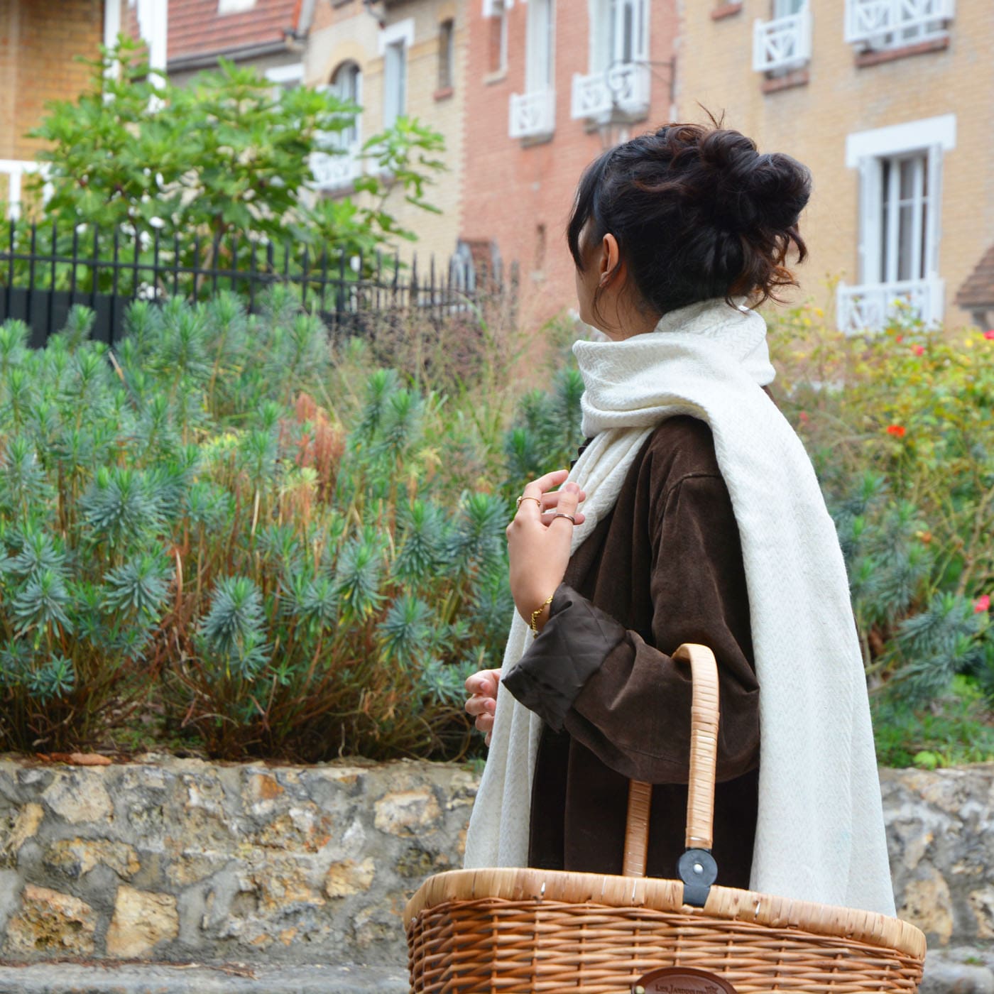 Estola / pashmina de Mujer de cachemira y lana Beige Almendra de espiguilla