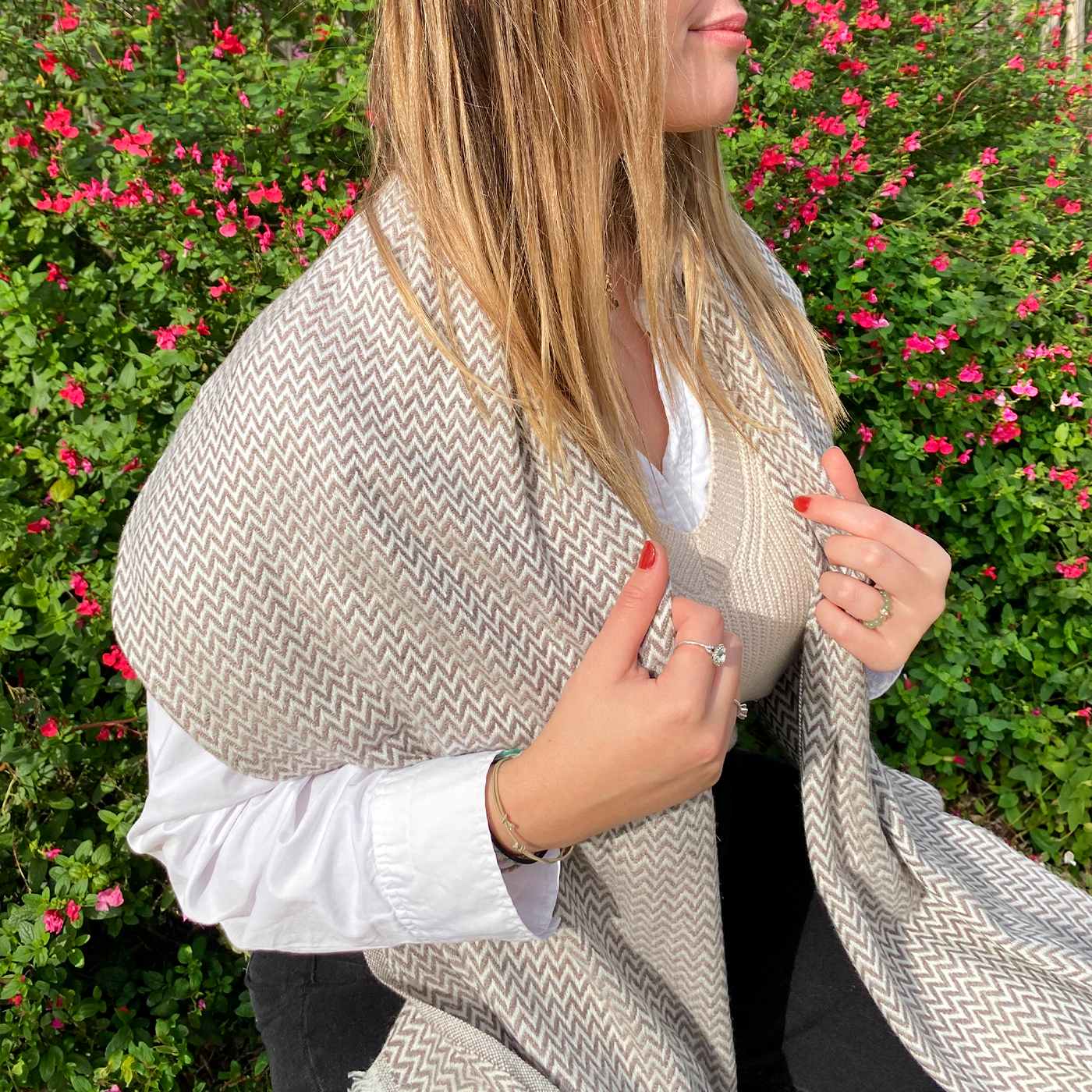 Estola / pashmina de Mujer de cachemira y lana Marrón Glacé de espiguilla