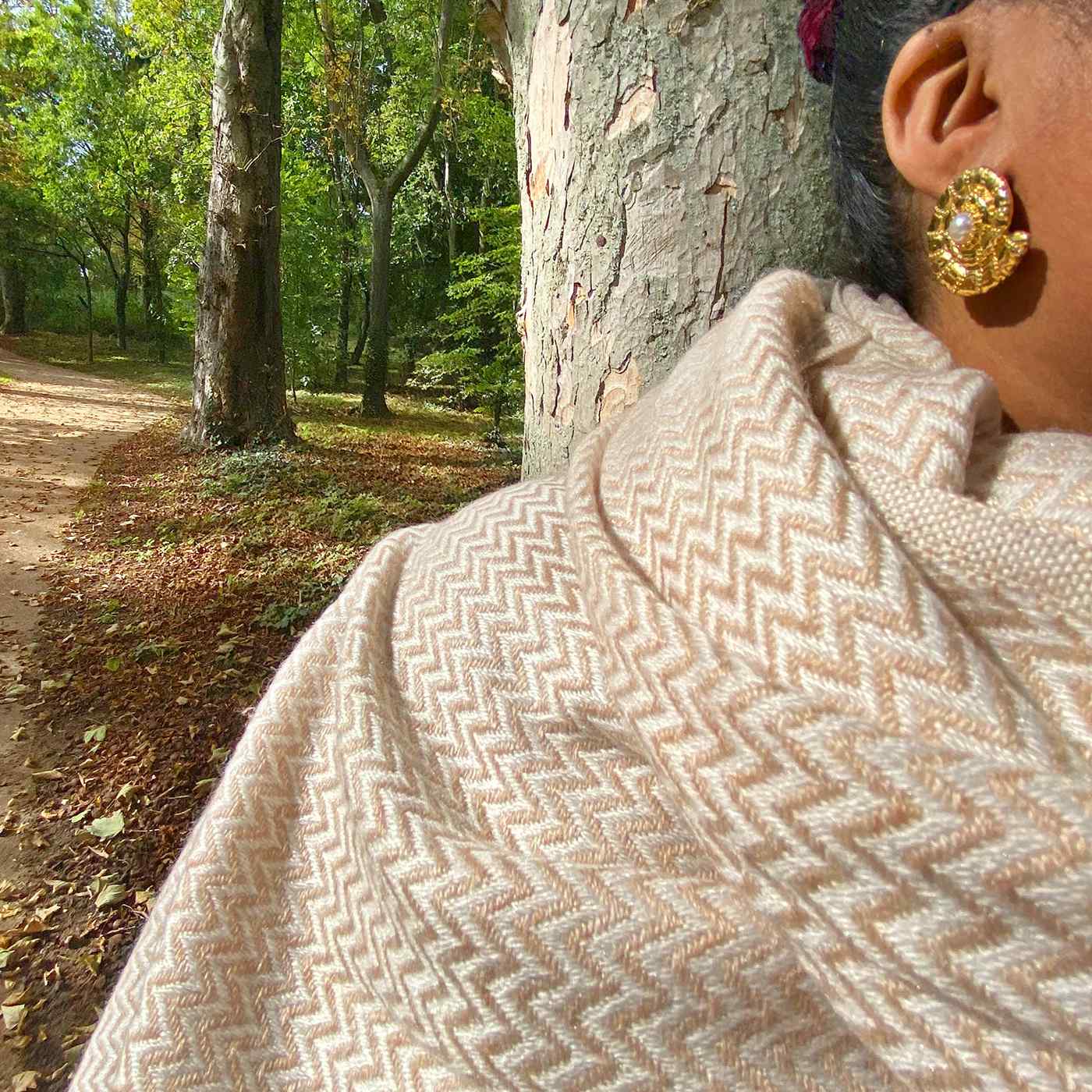 Estola / pashmina de Mujer de cachemira y lana Camel de espiguilla