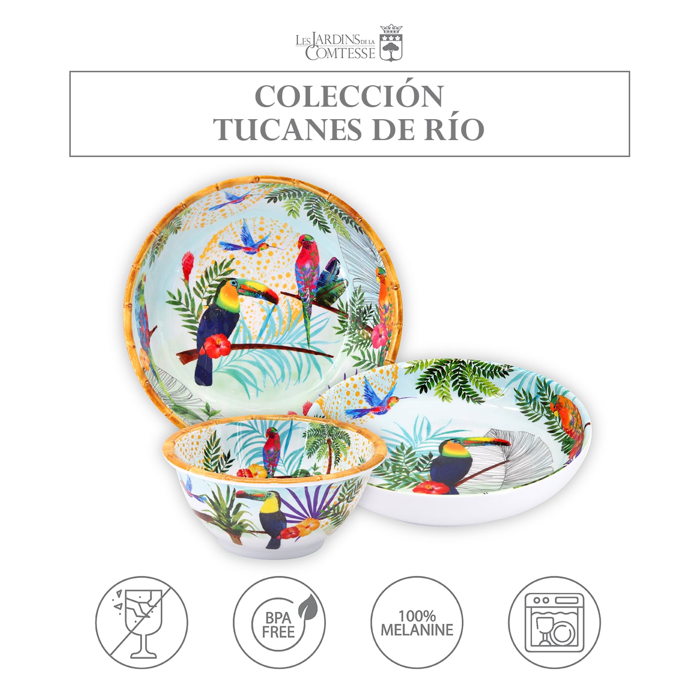 Plato hondo de melamina con tucanes - Ø 20 cm