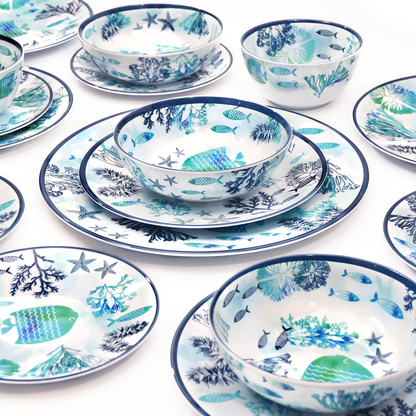 Plato de postre de melamina diseño marino - Ø 21,5 cm