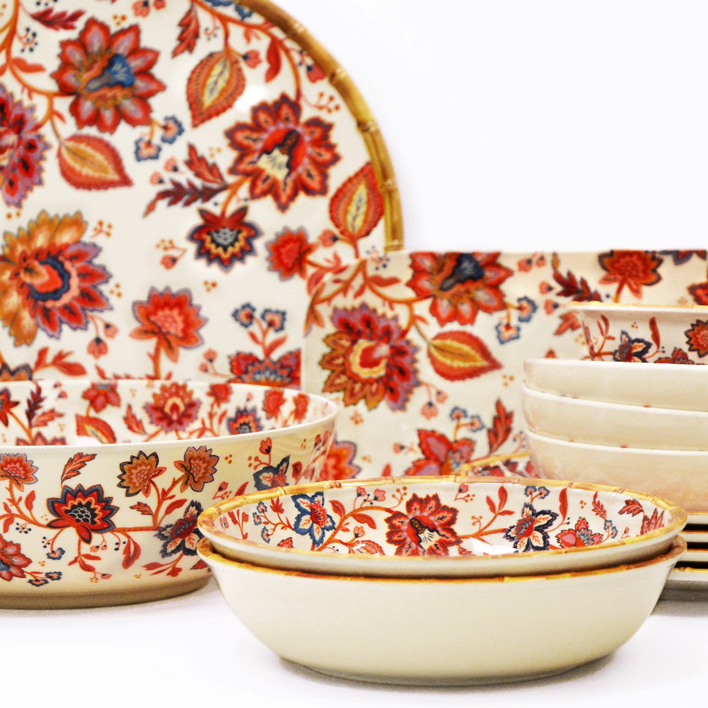 Ensaladera honda de melamina con flores indias - Ø 25 cm