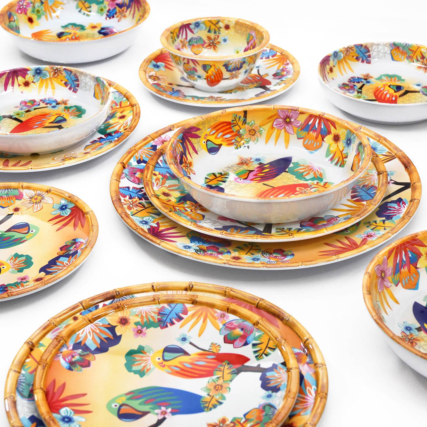 Plato hondo grande de melamina para pasta con loros - Ø 23 cm