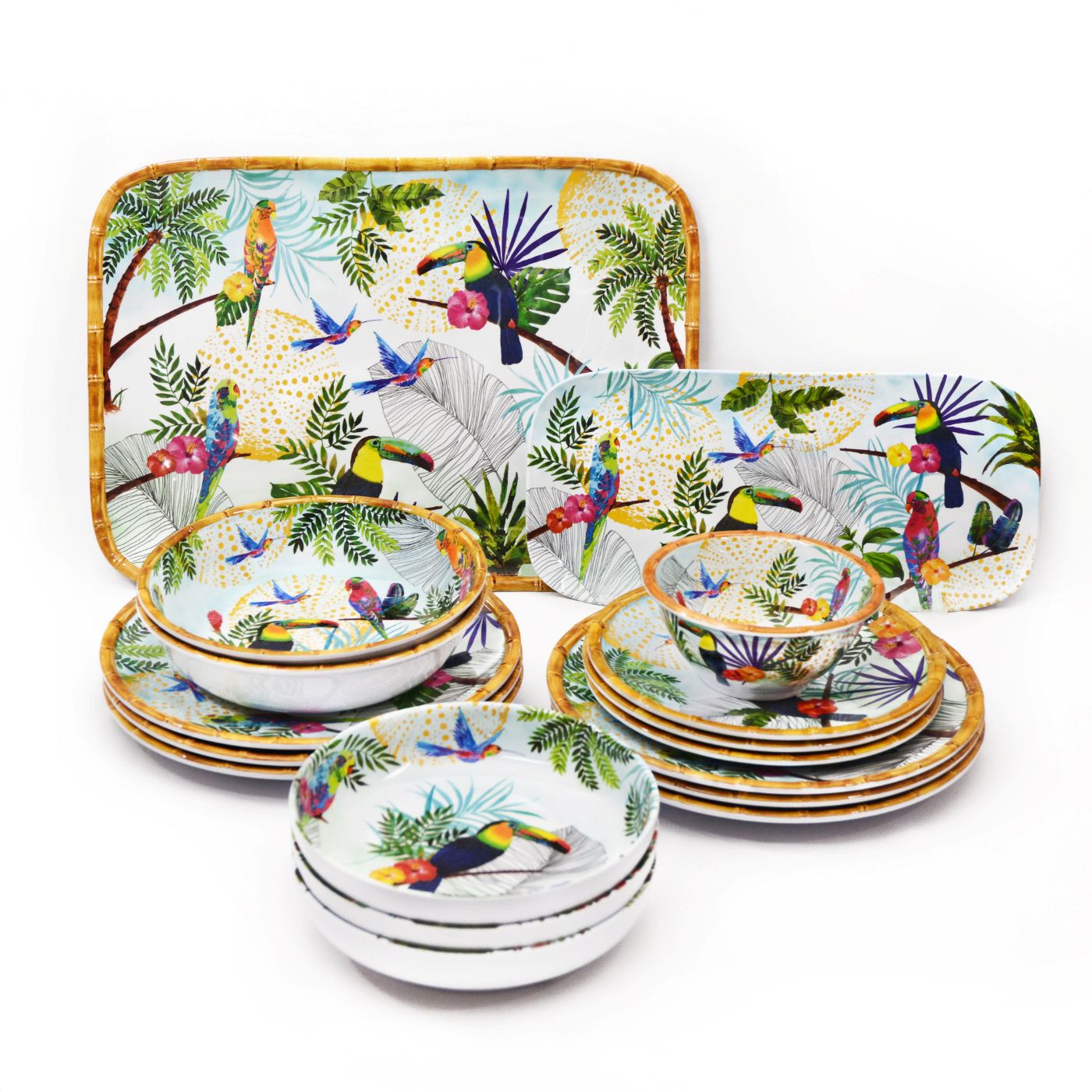 Plato hondo grande de melamina para pasta con tucanes - Ø 23 cm