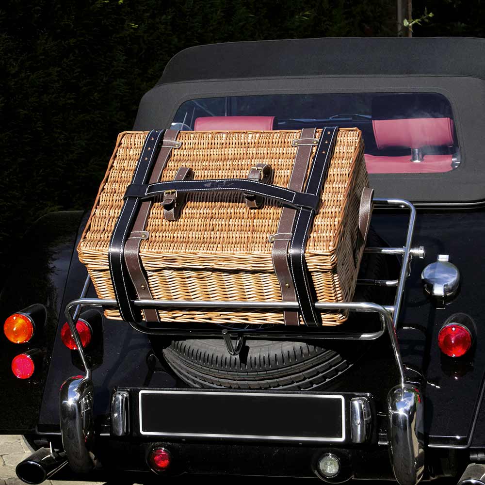 Cesta picnic de mimbre y cuero verde – 6 personas