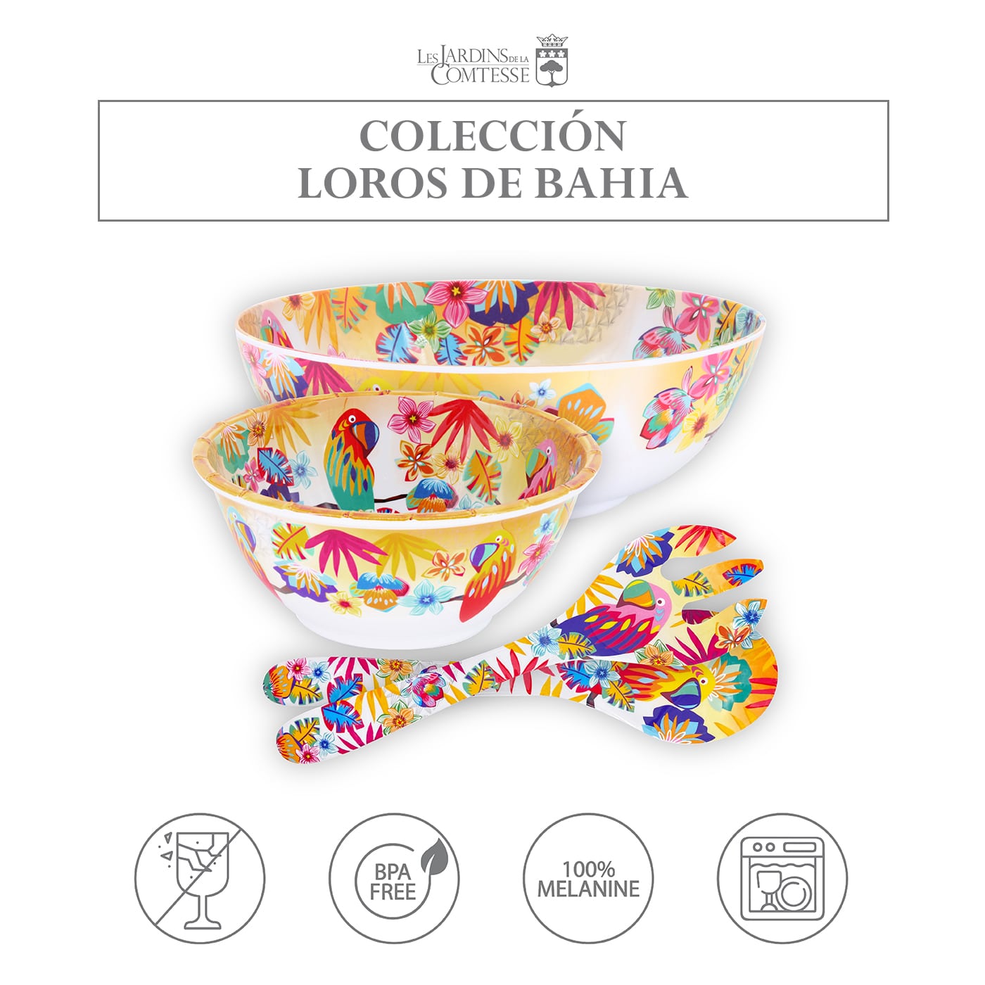 Ensaladera grande de melamina con loros - Ø 31 cm