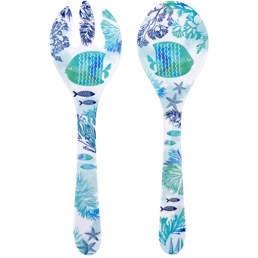 Cubiertos para ensaladas de melamina con diseño marino - 25 cm