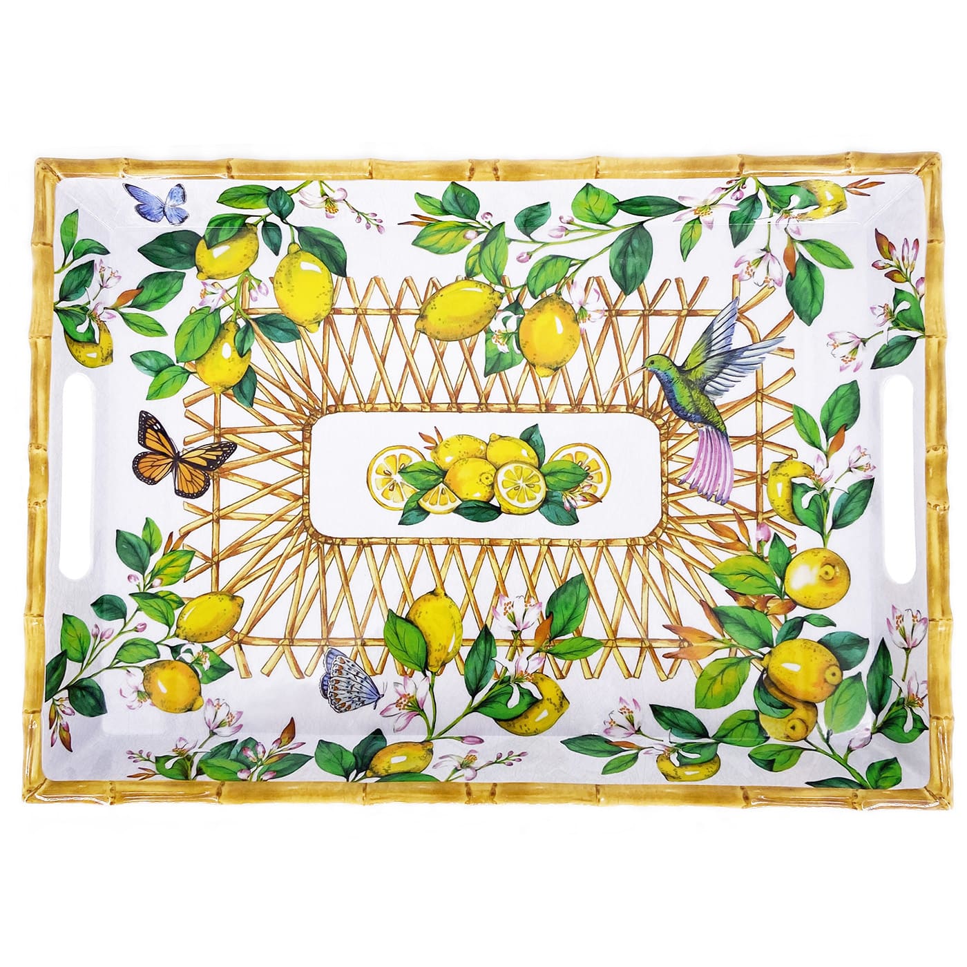 Bandeja de melamina con asas y diseño de limones - 50 x 36 x 5 cm