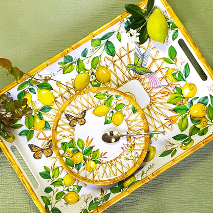Bandeja de melamina con asas y diseño de limones - 50 x 36 x 5 cm