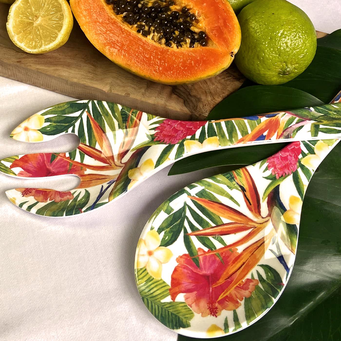Servidores para ensaladas de melamina con flores - 25 cm