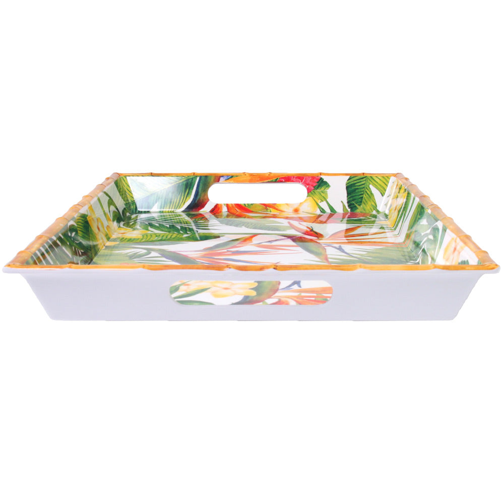 Bandeja de melamina con asas y diseño de flores - 50 x 36 x 5 cm