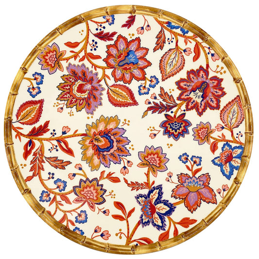 Fuente redonda de melamina con flores indias - Ø 35,5 cm