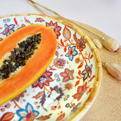 Plato hondo grande de melamina con flores indias - 23 cm