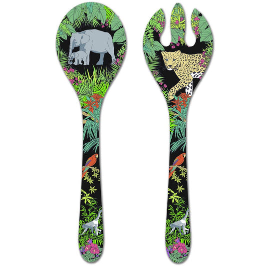 Juego de cubiertos para ensaladas de melamina negra - 25 cm