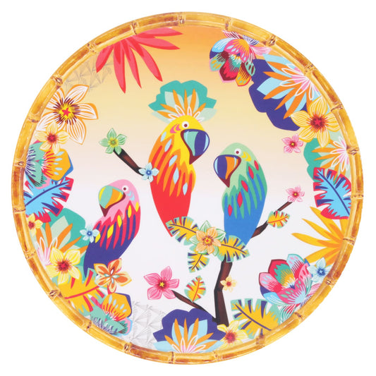 Plato llano de melamina con loros - Ø 28 cm