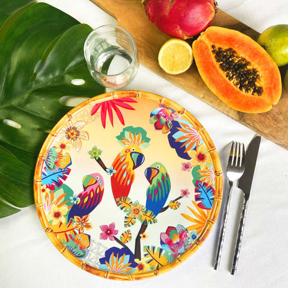 Plato llano de melamina con loros - Ø 28 cm