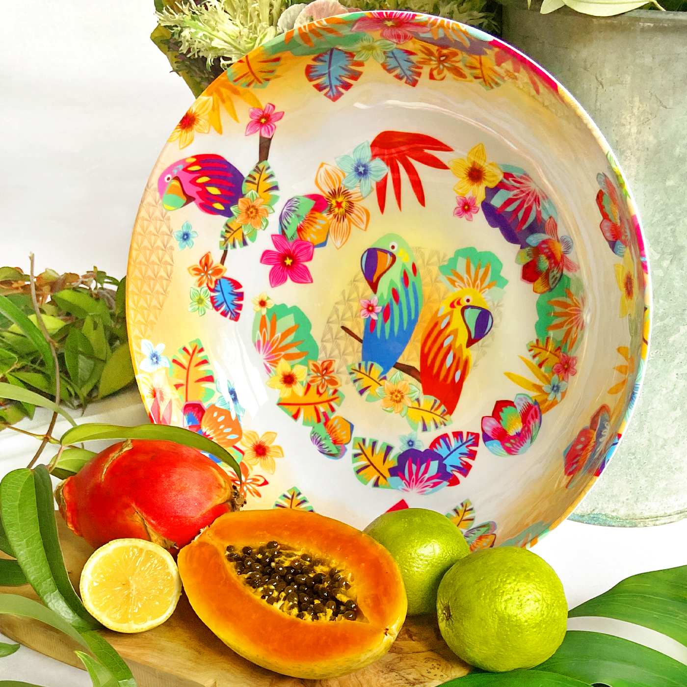 Ensaladera grande de melamina con loros - Ø 31 cm