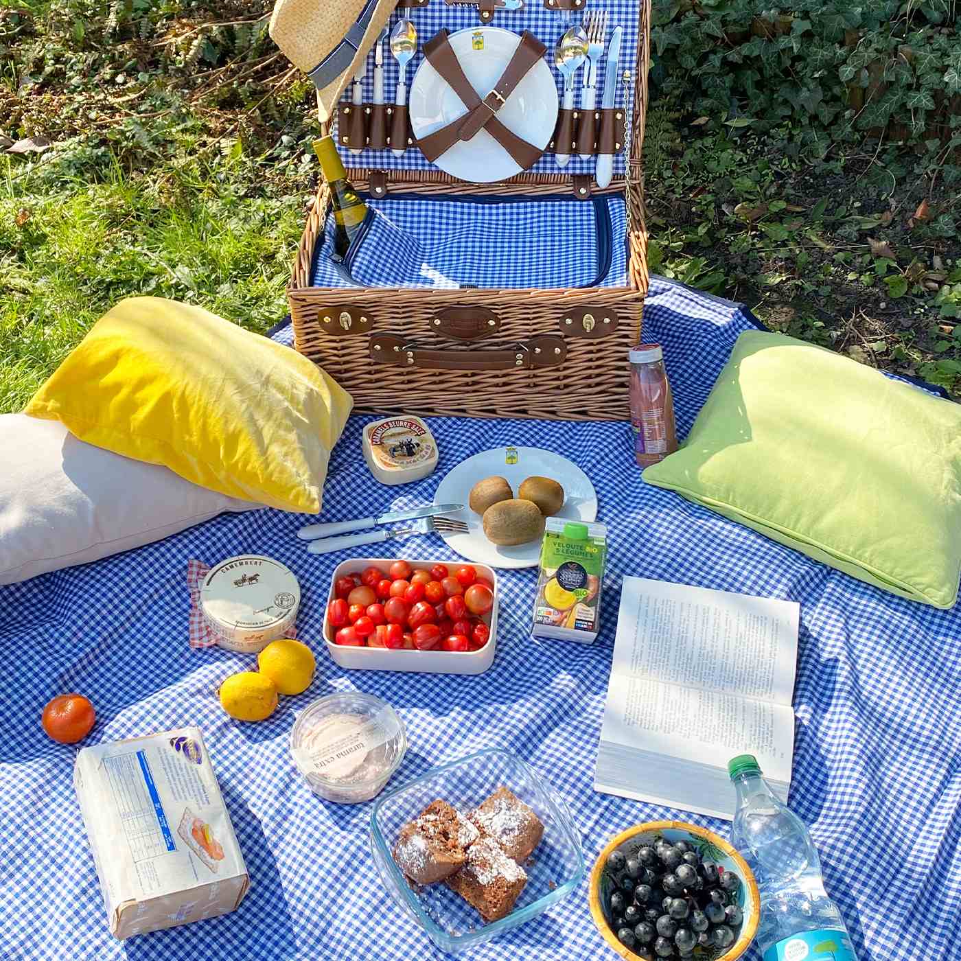 Manta picnic impermeable XL vichy azul