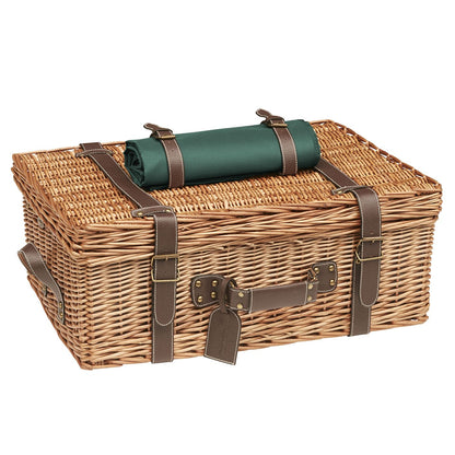 Cesta picnic de mimbre y cuero verde – 6 personas