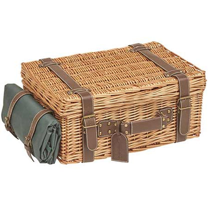 Cesta picnic de mimbre y cuero verde – 2 personas