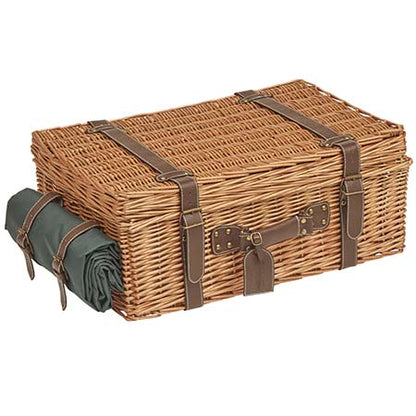 Cesta picnic de mimbre y cuero verde – 4 personas