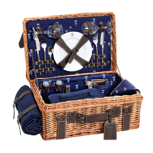 Cesta picnic de mimbre y cuero azul – 2 personas