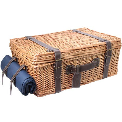 Cesta picnic de mimbre y cuero azul – 4 personas