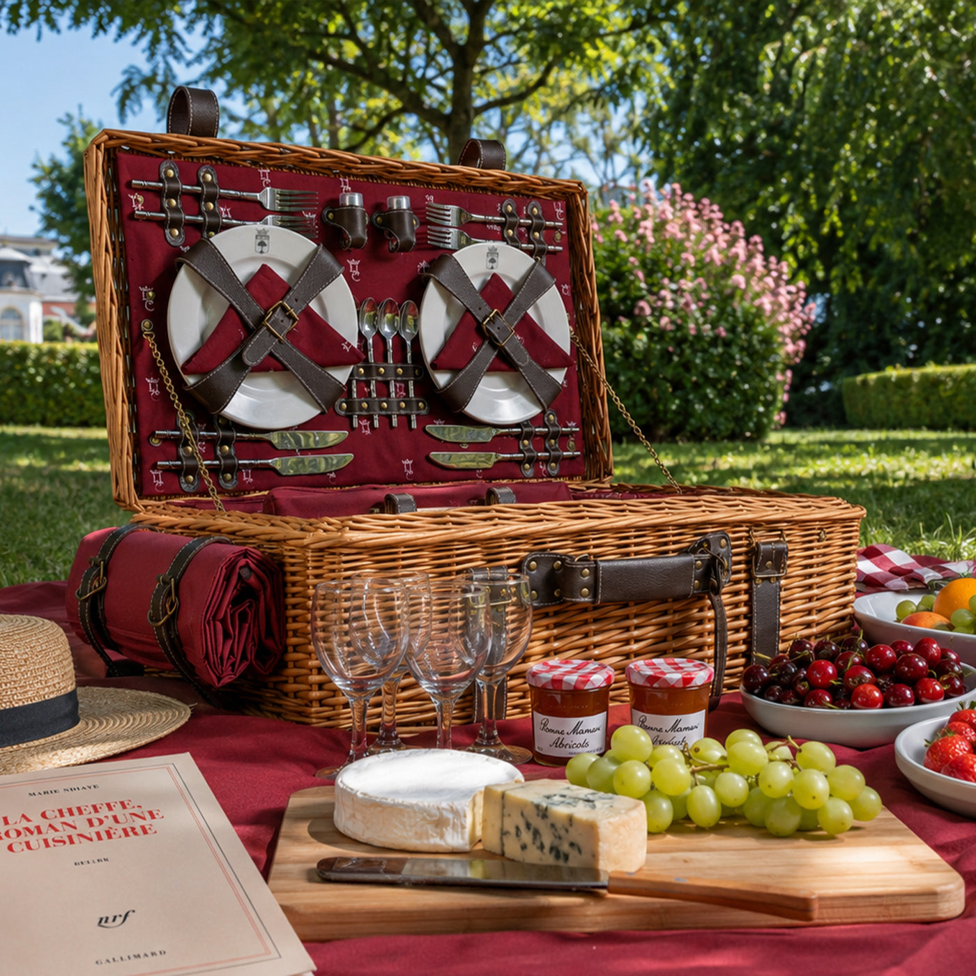 Cesto da picnic in vimini e pelle burdeos - champs-élysée - 4 persone