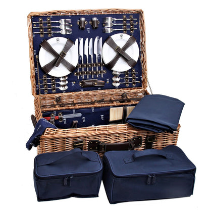 Cesta picnic de mimbre y cuero azul – 6 personas