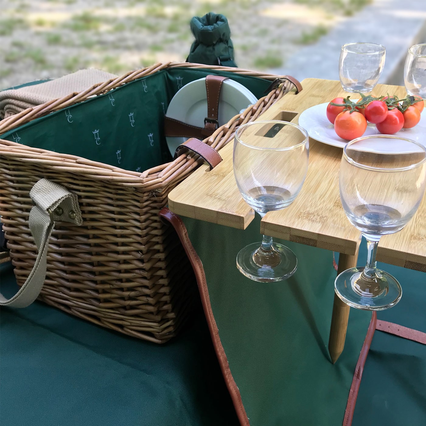 Cesta picnic de cuero Saint-Honoré verde - 4 personas