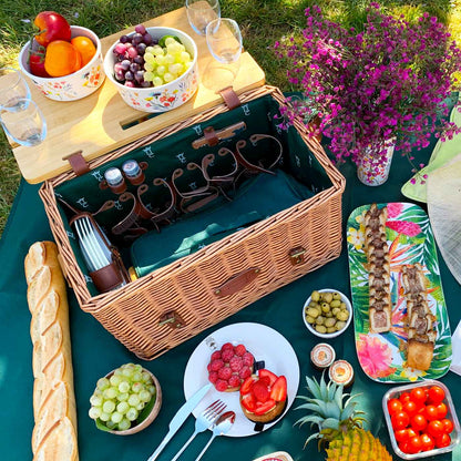 Cesta picnic de cuero Saint-Honoré verde - 4 personas