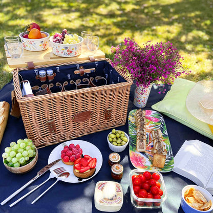 Cesta picnic de cuero Saint-Honoré azul - 4 personas