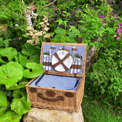 Cesta picnic de mimbre Marly vichy azul - 4 personas