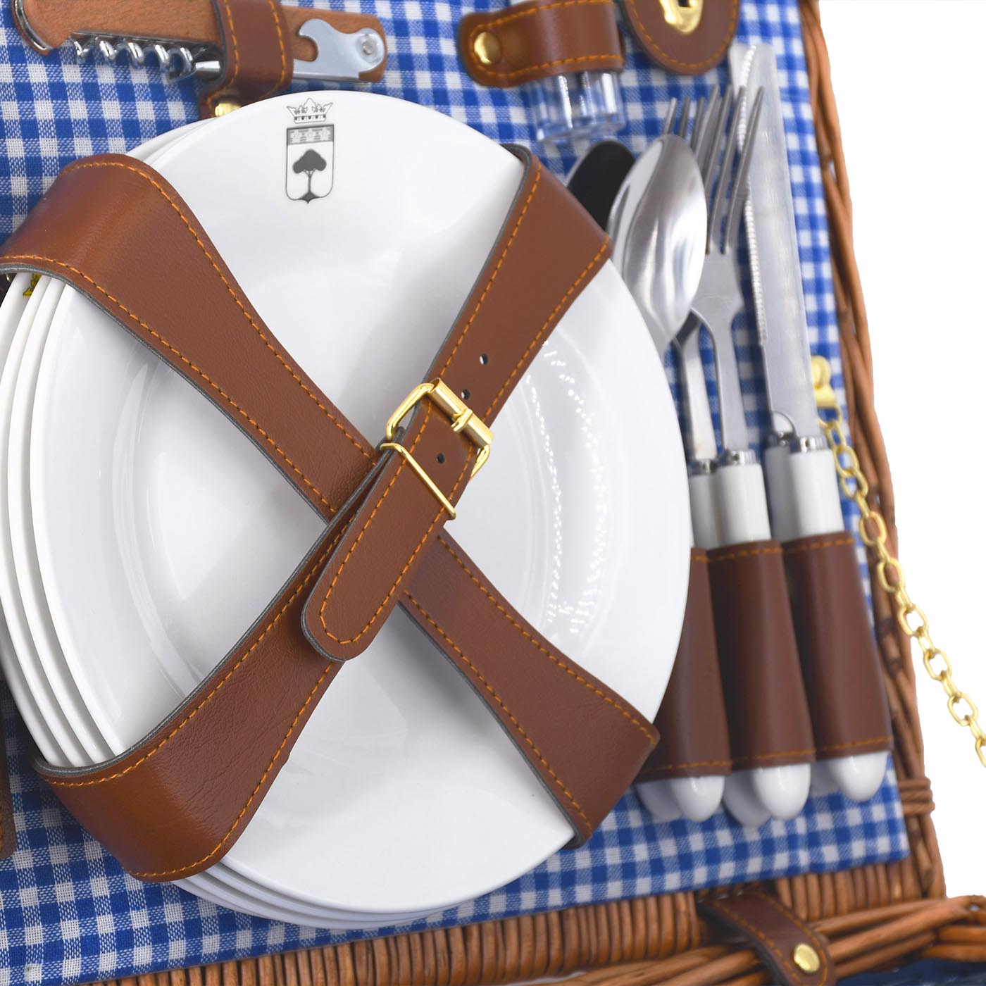 Cesta picnic de mimbre Marly vichy azul - 4 personas