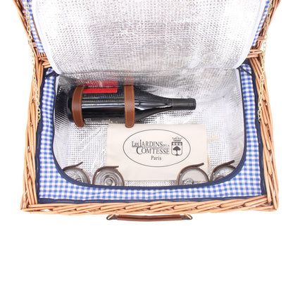 Cesta picnic de mimbre Marly vichy azul - 4 personas