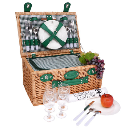 Cesta de picnic de mimbre Marly verde - 4 personas