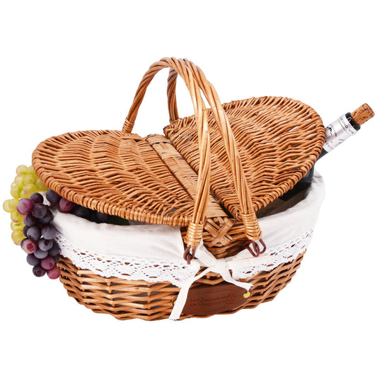 Cesta de mimbre con tela encaje lino