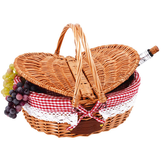 Cesta de mimbre con tela encaje vichy rojo
