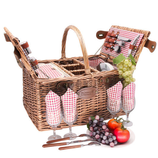 Cesta picnic Saint-Germain vichy rojo - 4 personas