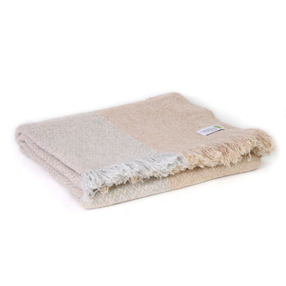 Manta ligera de cachemir y lana con pequeño diseño de espiguilla : Gris Plateado / Camel - 130 x 230 cm