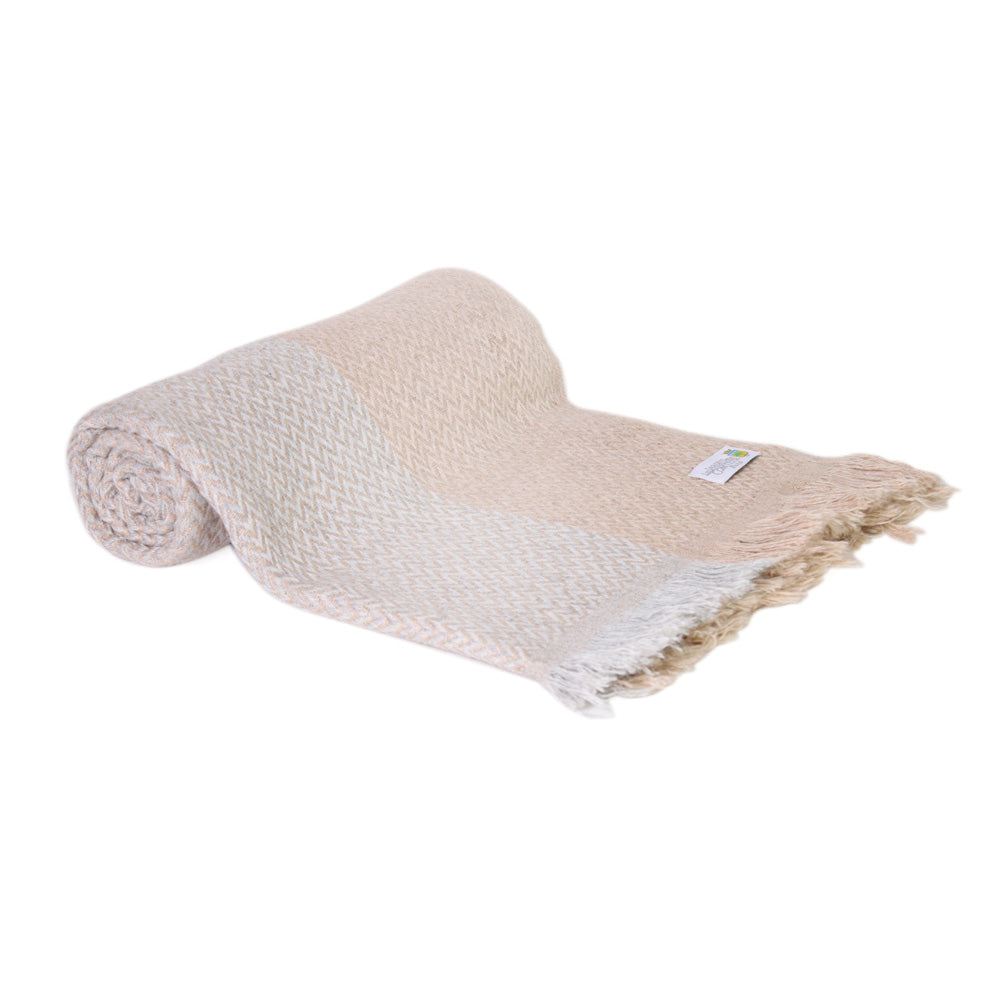 Manta ligera de cachemir y lana con pequeño diseño de espiguilla : Gris Plateado / Camel - 130 x 230 cm