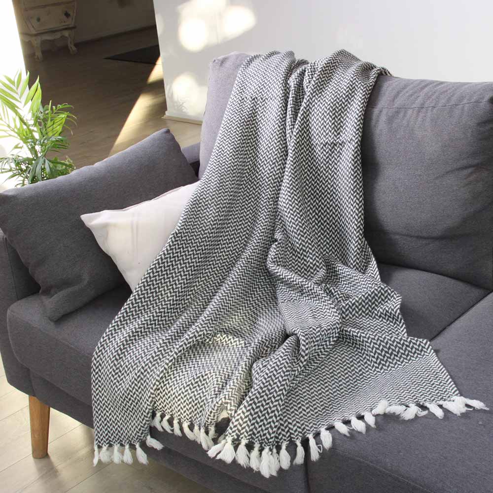 Manta confort de cachemir y lana con pequeño diseño de espiguilla : Gris Antracita - 130 x 230 cm