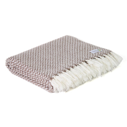 Manta confort de cachemir y lana con pequeño diseño de espiguilla : Marrón Glacé - 130 x 230 cm