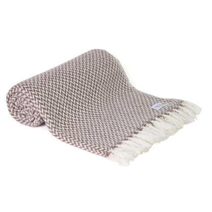 Manta confort de cachemir y lana con pequeño diseño de espiguilla : Marrón Glacé - 130 x 230 cm