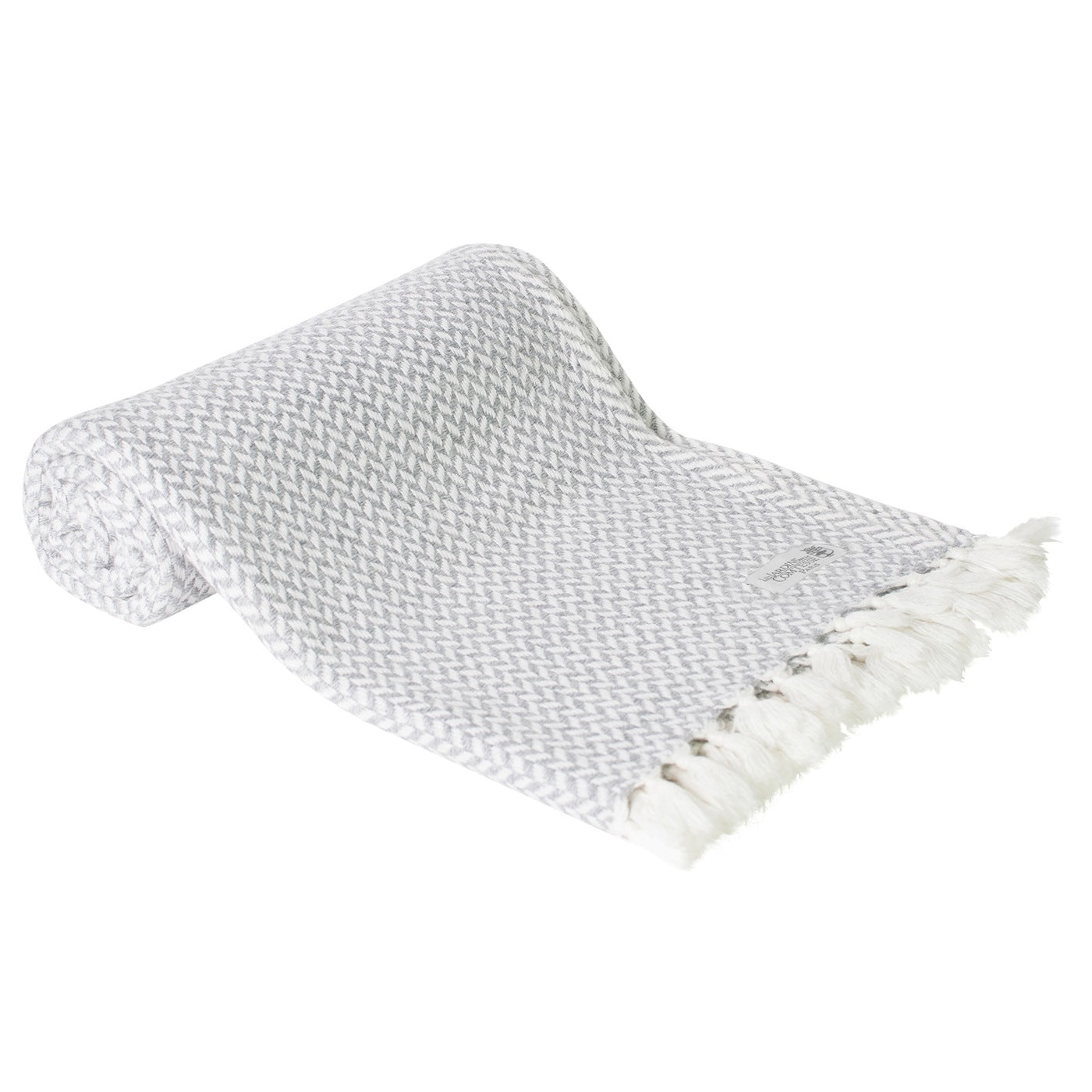 Manta de cachemir y lana con diseño de espiguilla: gris / marfil - 130 x 230 cm