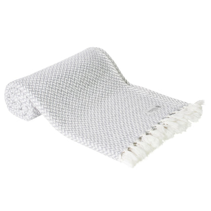 Manta de cachemir y lana con diseño de espiguilla: gris / marfil - 130 x 230 cm