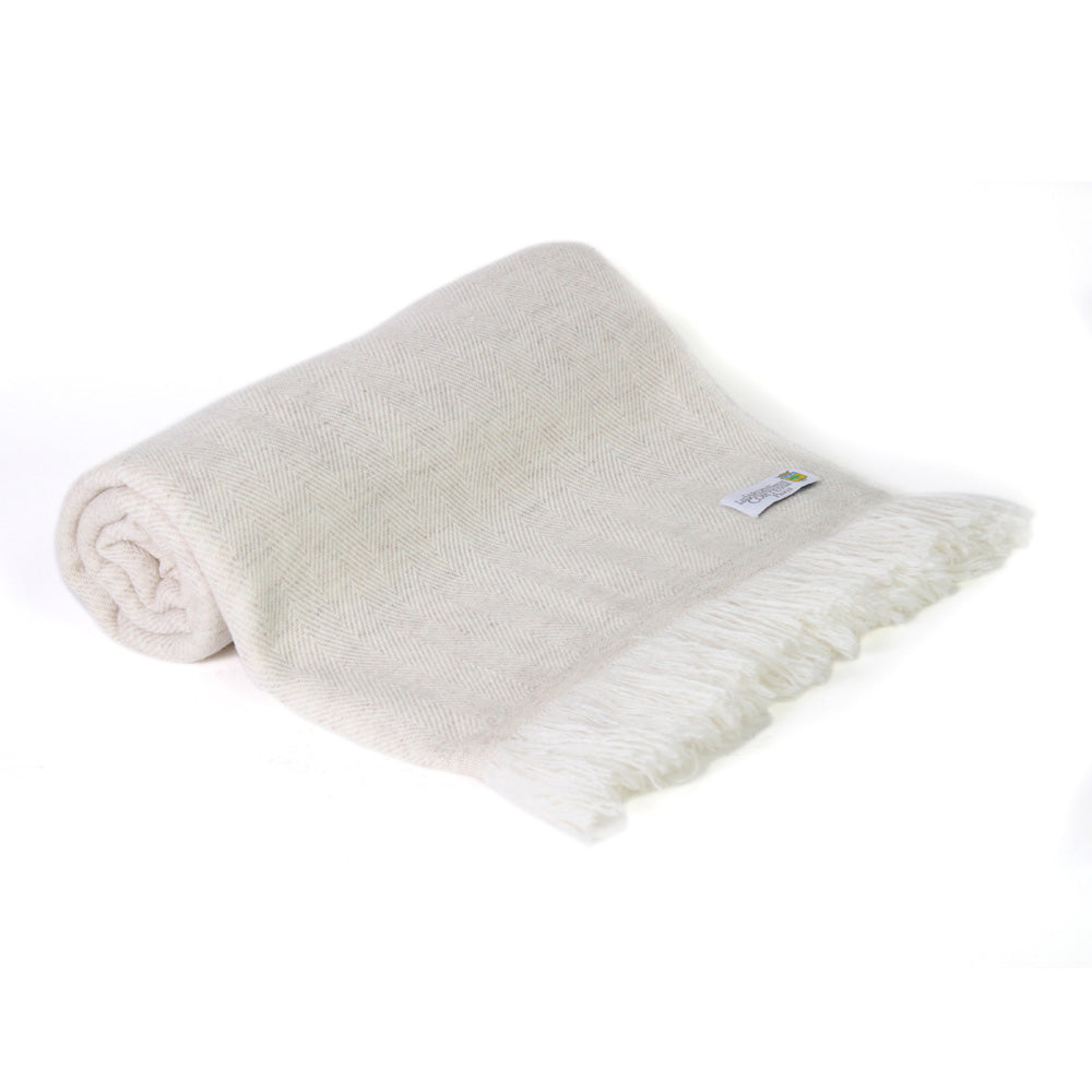 Manta ligera de cachemir y lana con grande diseño de espiguilla : Beige Almendra - 130 x 230 cm