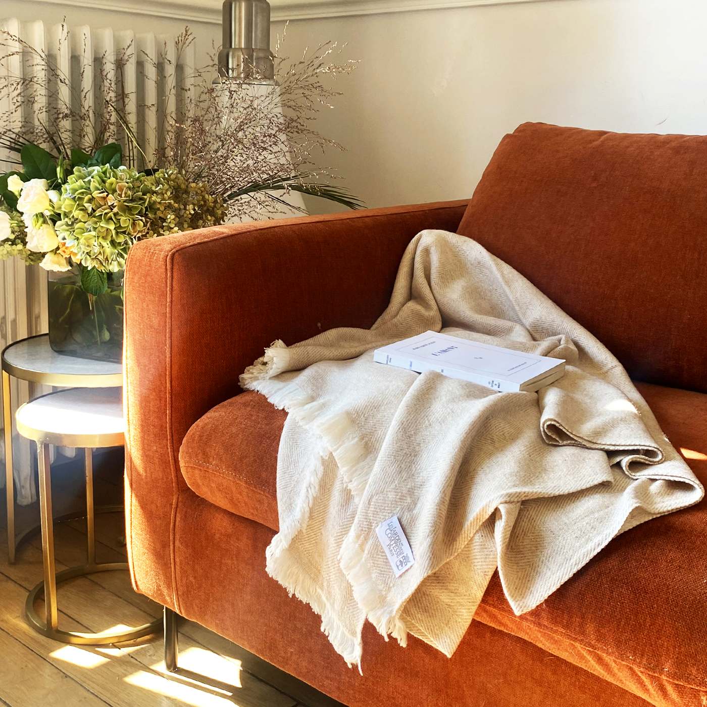 Manta ligera de cachemir y lana con grande diseño de espiguilla : Camel - 130 x 230 cm