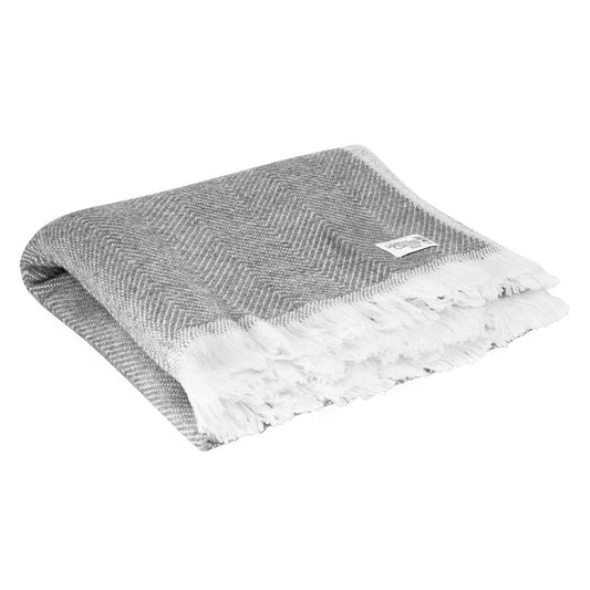 Manta de lana gris y marfil - grande diseño de espiguilla - 130 x 200 cm