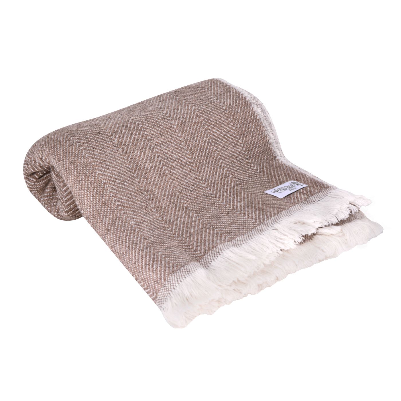 Manta de lana esmaltada marrón y marfil - grande diseño de espiguilla - 130 x 200 cm